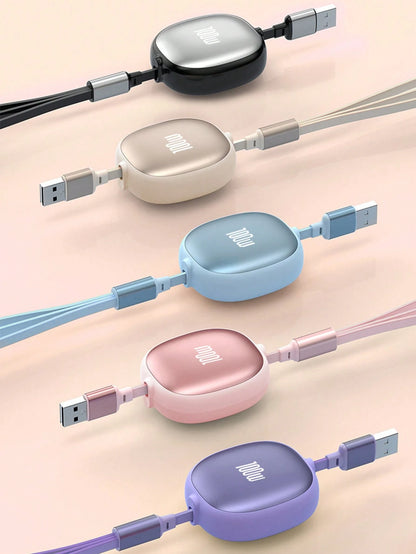 OIITH 3-In-1 Data Cable, 100W Fast Charging Cable, USB To Type-C/Micro/Lightning Fast Charging Cable, Auto-Retractable Cord, Multi-Function Data Cable Winder, Charging Cable Compatible With IPhone 16