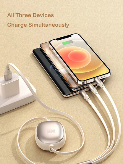 OIITH 3-In-1 Data Cable, 100W Fast Charging Cable, USB To Type-C/Micro/Lightning Fast Charging Cable, Auto-Retractable Cord, Multi-Function Data Cable Winder, Charging Cable Compatible With IPhone 16