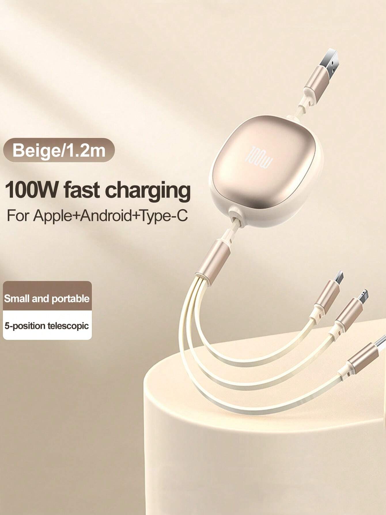 OIITH 3-In-1 Data Cable, 100W Fast Charging Cable, USB To Type-C/Micro/Lightning Fast Charging Cable, Auto-Retractable Cord, Multi-Function Data Cable Winder, Charging Cable Compatible With IPhone 16