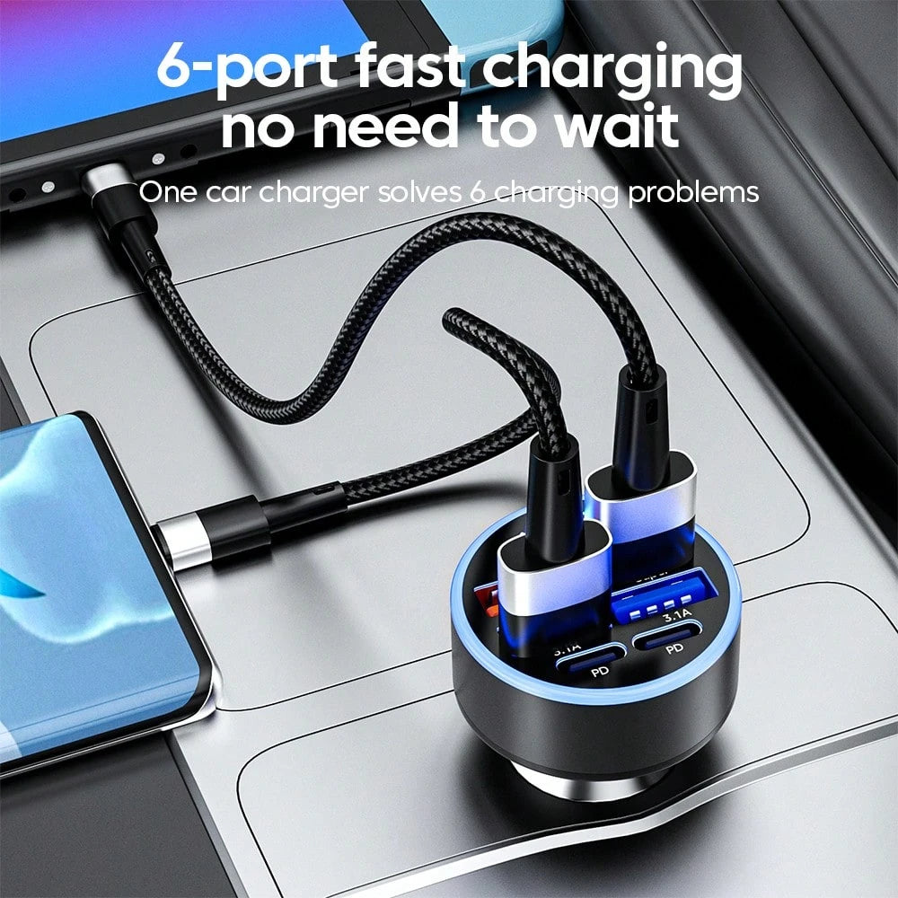OLAF 4-Port USB Car Charger With Digital Display, Fast Charging Adapter Compatible With IPad, Android Phones, Laptops, Compact And Efficient Design, Convenient Charging Anytime, Anywhere, Great Gift F