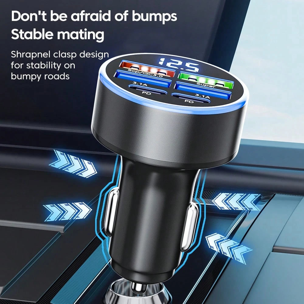 OLAF 4-Port USB Car Charger With Digital Display, Fast Charging Adapter Compatible With IPad, Android Phones, Laptops, Compact And Efficient Design, Convenient Charging Anytime, Anywhere, Great Gift F