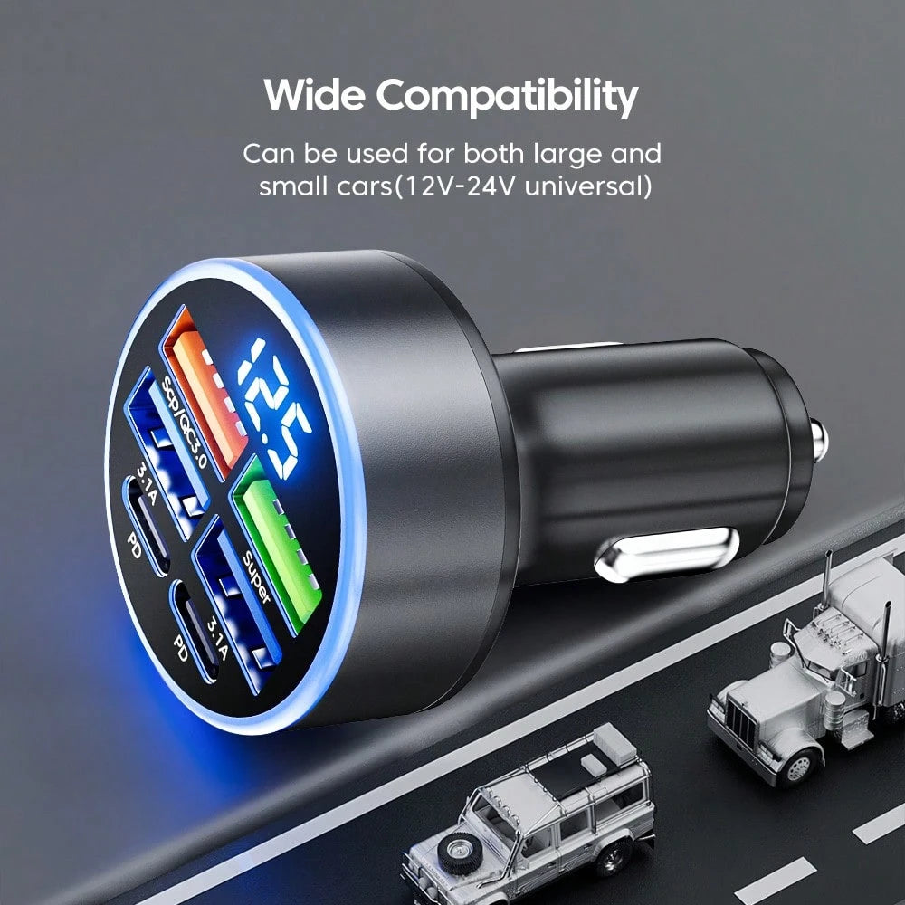 OLAF 4-Port USB Car Charger With Digital Display, Fast Charging Adapter Compatible With IPad, Android Phones, Laptops, Compact And Efficient Design, Convenient Charging Anytime, Anywhere, Great Gift F