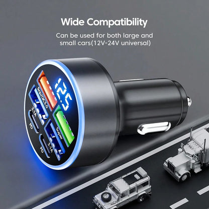 OLAF 4-Port USB Car Charger With Digital Display, Fast Charging Adapter Compatible With IPad, Android Phones, Laptops, Compact And Efficient Design, Convenient Charging Anytime, Anywhere, Great Gift F