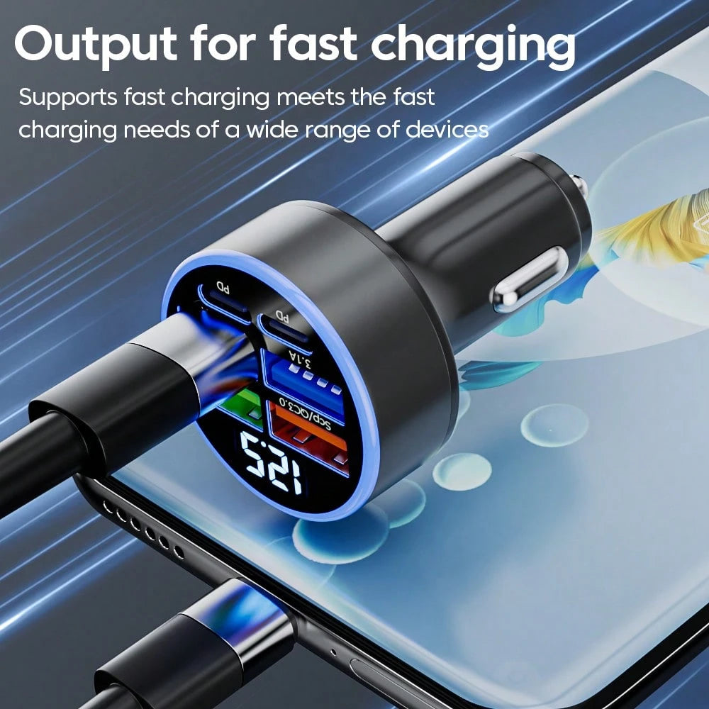 OLAF 4-Port USB Car Charger With Digital Display, Fast Charging Adapter Compatible With IPad, Android Phones, Laptops, Compact And Efficient Design, Convenient Charging Anytime, Anywhere, Great Gift F