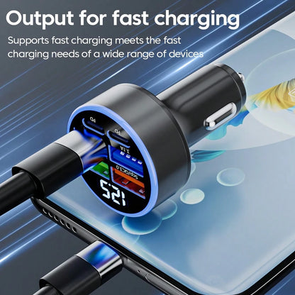 OLAF 4-Port USB Car Charger With Digital Display, Fast Charging Adapter Compatible With IPad, Android Phones, Laptops, Compact And Efficient Design, Convenient Charging Anytime, Anywhere, Great Gift F