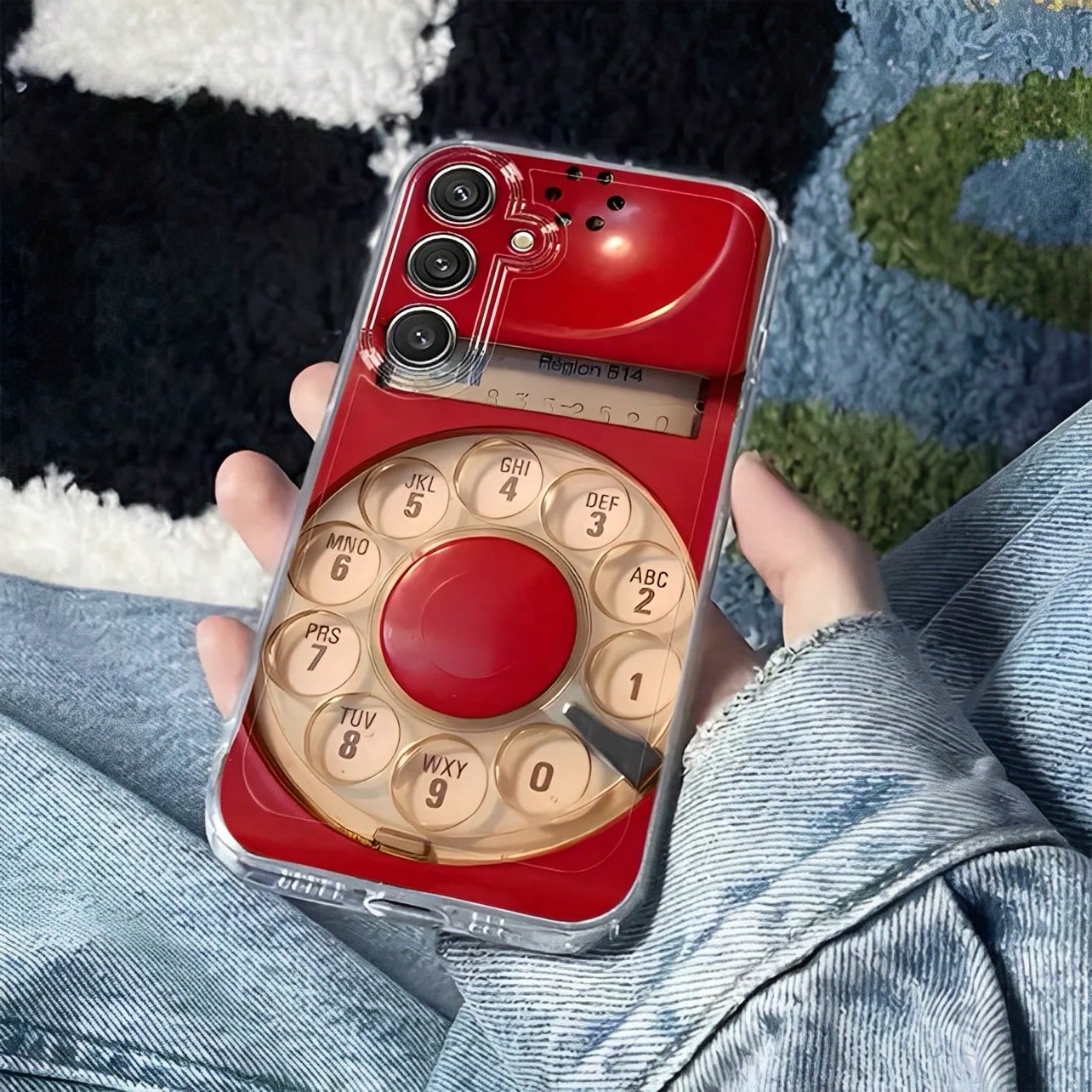 Old-Fashioned Red Rotary Telephone Pattern Transparent Phone Case Suitable For Compatible With IPhone 17,16, 15, 14, 13, 12, 11, Pro Max, Air, Plus, As Well As Galaxy S26/25/24/23/22/21 Ultra/FE/Edge