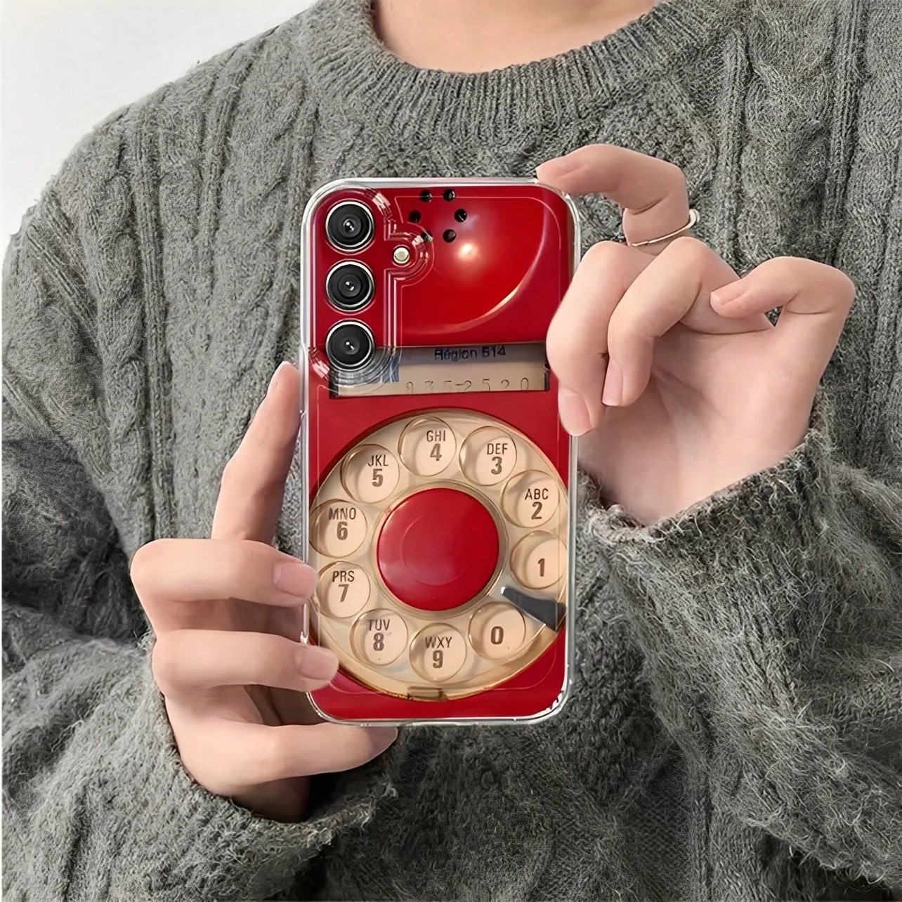Old-Fashioned Red Rotary Telephone Pattern Transparent Phone Case Suitable For Compatible With IPhone 17,16, 15, 14, 13, 12, 11, Pro Max, Air, Plus, As Well As Galaxy S26/25/24/23/22/21 Ultra/FE/Edge
