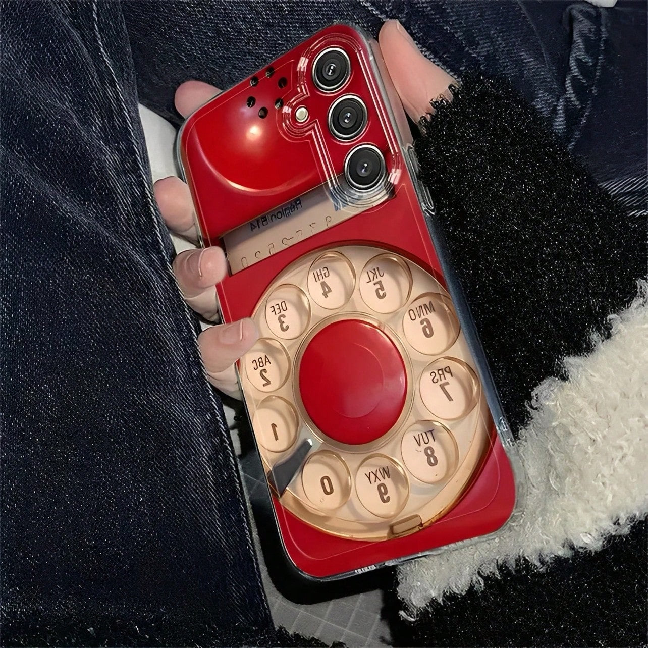 Old-Fashioned Red Rotary Telephone Pattern Transparent Phone Case Suitable For Compatible With IPhone 17,16, 15, 14, 13, 12, 11, Pro Max, Air, Plus, As Well As Galaxy S26/25/24/23/22/21 Ultra/FE/Edge