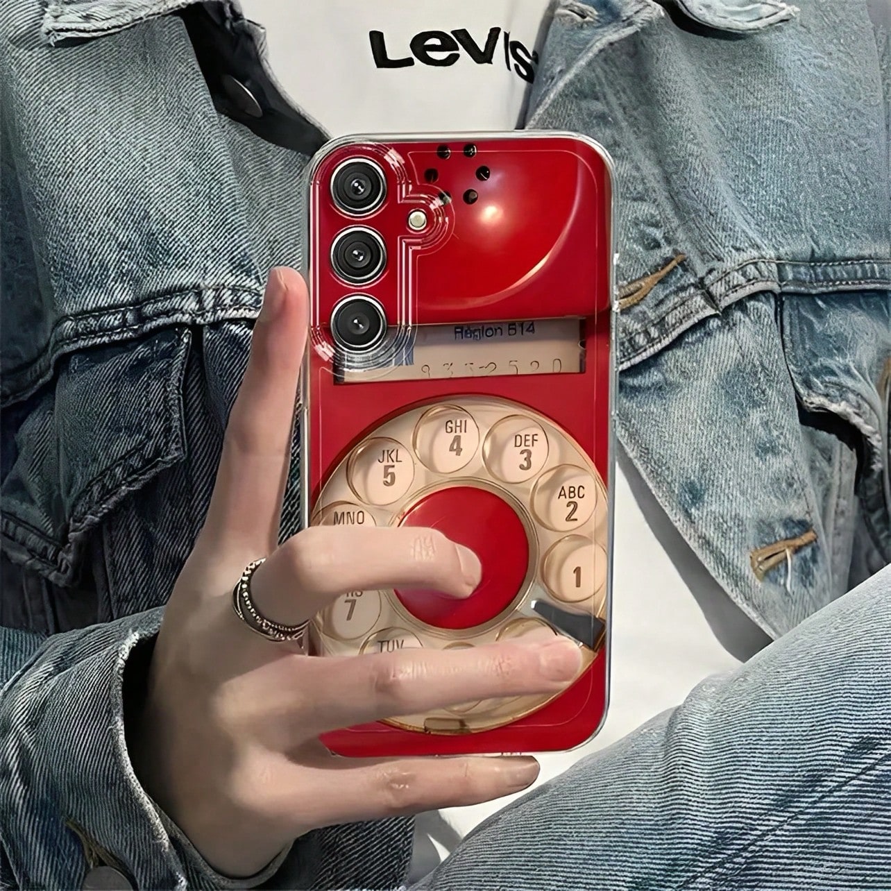 Old-Fashioned Red Rotary Telephone Pattern Transparent Phone Case Suitable For Compatible With IPhone 17,16, 15, 14, 13, 12, 11, Pro Max, Air, Plus, As Well As Galaxy S26/25/24/23/22/21 Ultra/FE/Edge
