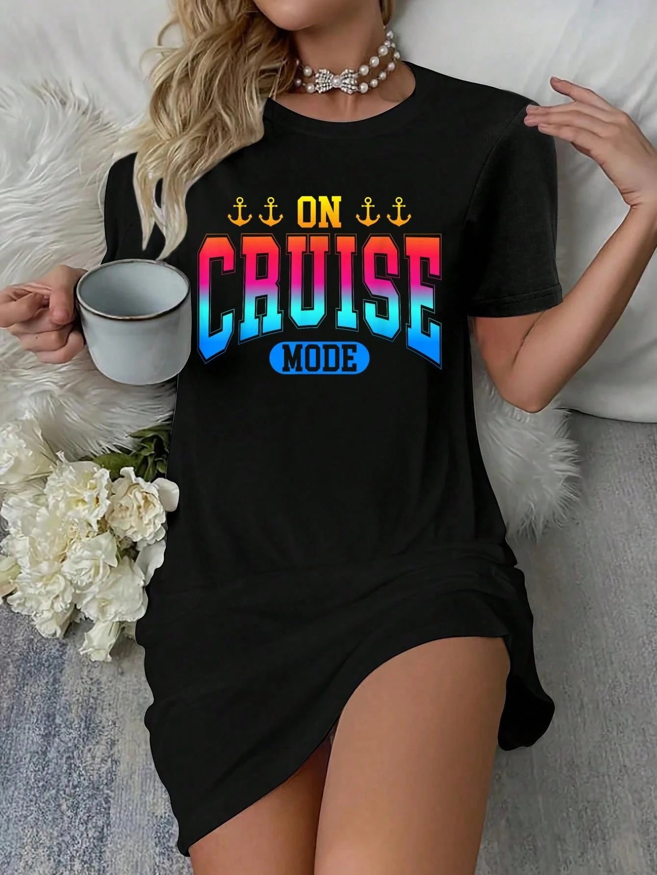On Cruise Mode Family Cruise Vacation Group Cruising Gifts T-Shirt Dress Women's Dress, Casual Summer Dress