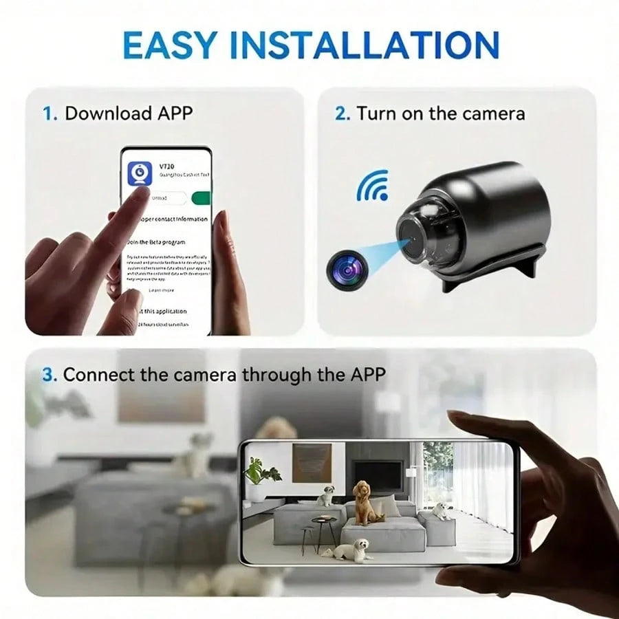 One Or Two Small Wireless Hidden Smart Cameras, High-Definition WiFi Mini Surveillance Cameras, Supporting Motion Detection And App Control, Suitable For Indoor And Outdoor Cat And Dog Monitoring/Home