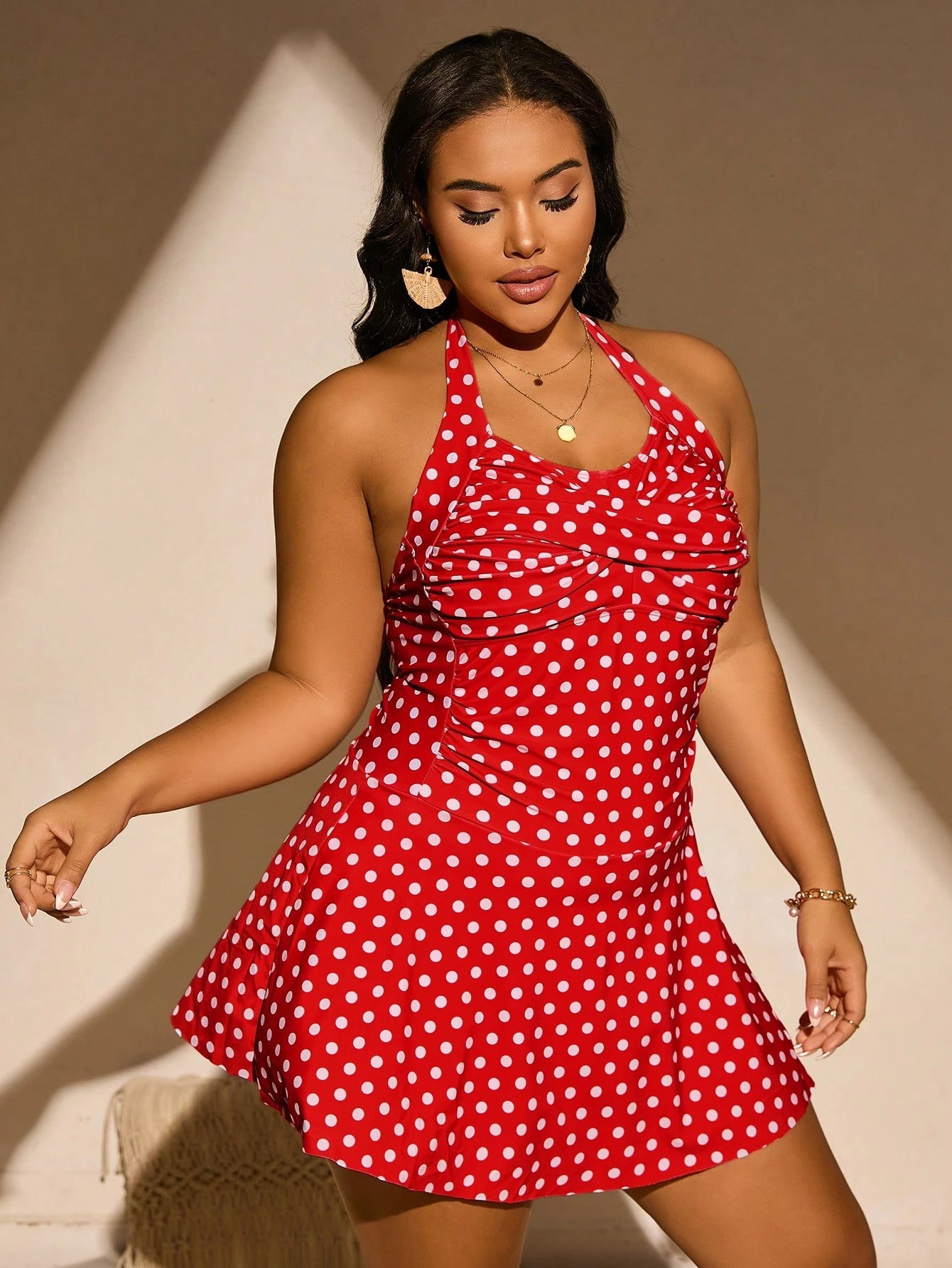 One Piece Casual Knitted Fabric Ruched Bust Bathing Suits For Women Vacation Beach Summer