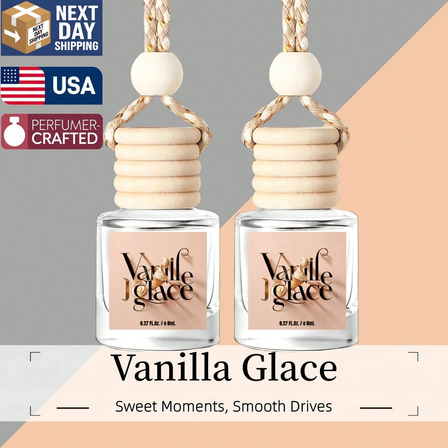 Osmore Vanilla Car Air Freshener Diffuser, 4-Pack Long-Lasting Hanging Fragrance Oil Diffusers, Essential Oil Aromatherapy Car Perfume, Car Mirror Hanging Accessories, Car Scent Diffuser, Auto Air Fre