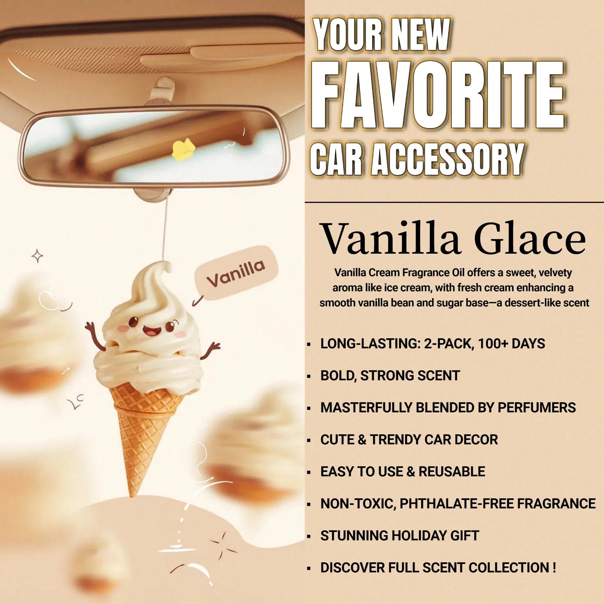 Osmore Vanilla Car Air Freshener Diffuser, 4-Pack Long-Lasting Hanging Fragrance Oil Diffusers, Essential Oil Aromatherapy Car Perfume, Car Mirror Hanging Accessories, Car Scent Diffuser, Auto Air Fre