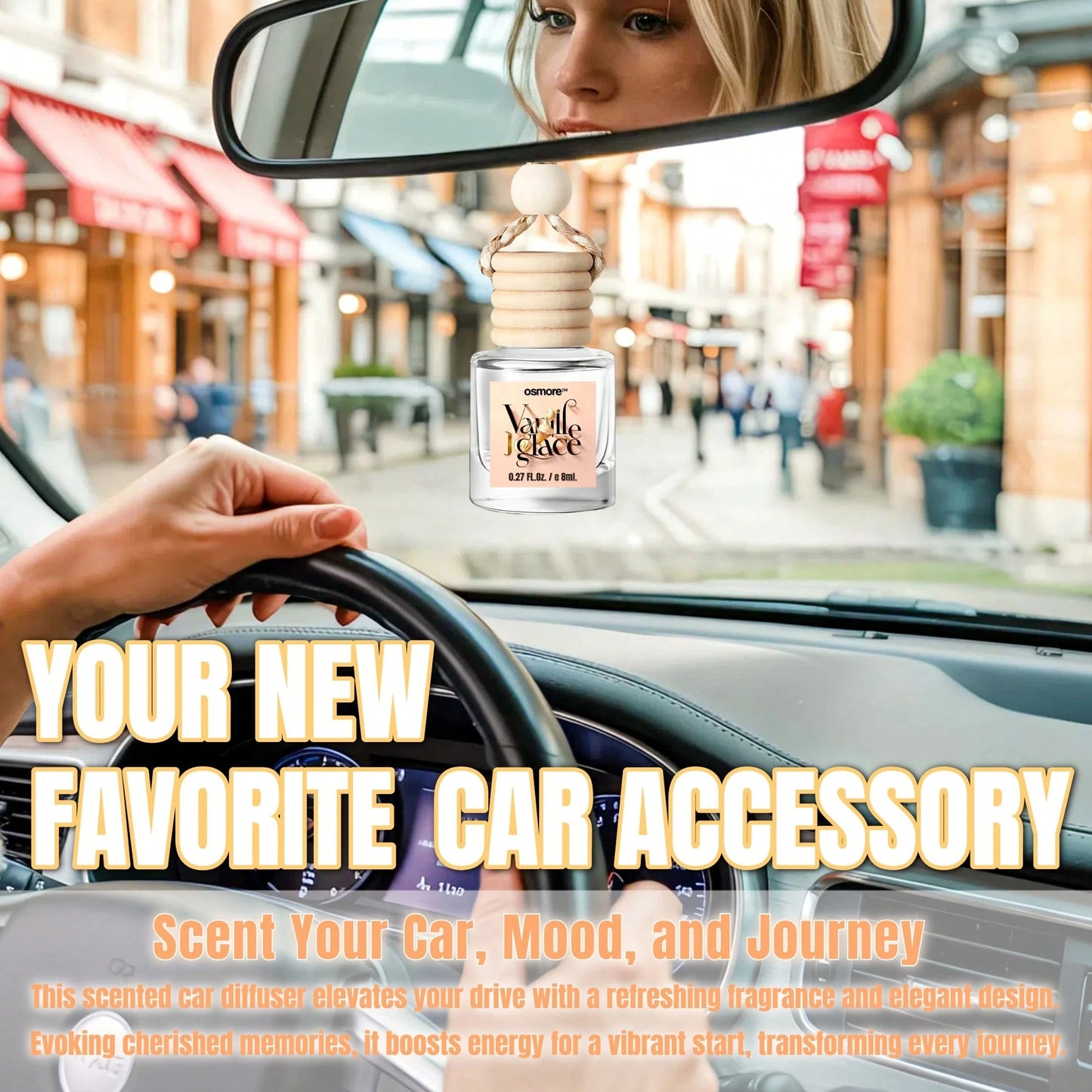 Osmore Vanilla Car Air Freshener Diffuser, 4-Pack Long-Lasting Hanging Fragrance Oil Diffusers, Essential Oil Aromatherapy Car Perfume, Car Mirror Hanging Accessories, Car Scent Diffuser, Auto Air Fre