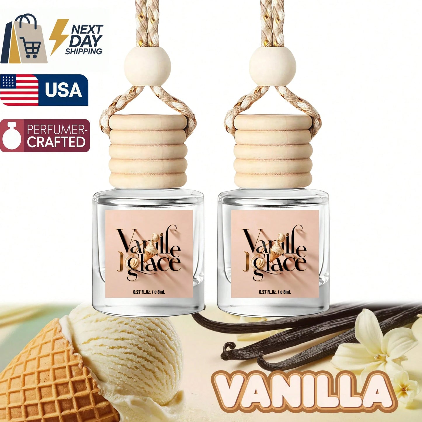 Osmore Vanilla Car Air Freshener Diffuser, 4-Pack Long-Lasting Hanging Fragrance Oil Diffusers, Essential Oil Aromatherapy Car Perfume, Car Mirror Hanging Accessories, Car Scent Diffuser, Auto Air Fre