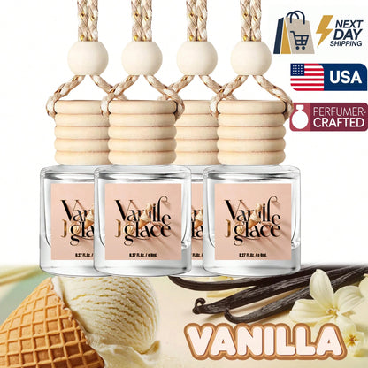 Osmore Vanilla Car Air Freshener Diffuser, 4-Pack Long-Lasting Hanging Fragrance Oil Diffusers, Essential Oil Aromatherapy Car Perfume, Car Mirror Hanging Accessories, Car Scent Diffuser, Auto Air Fre