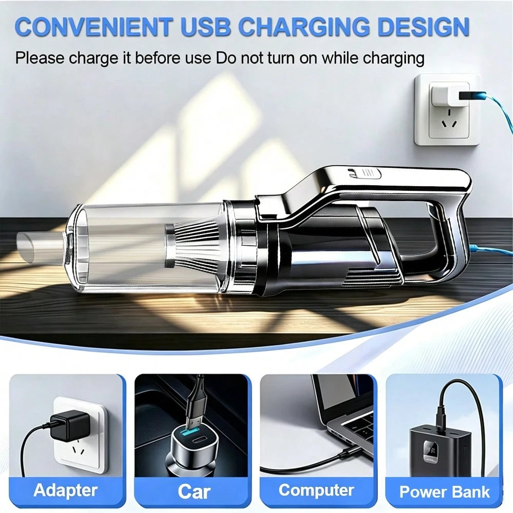 OUDEMU/Car Vacuum Cleaner, Powerful Suction, High Power, Suitable For Dust, Debris, Pet Hair, Snack Crumbs, Etc., For Car/Home/Office. Cordless Design LED Light- Portable- Mini And Compact- Crevice