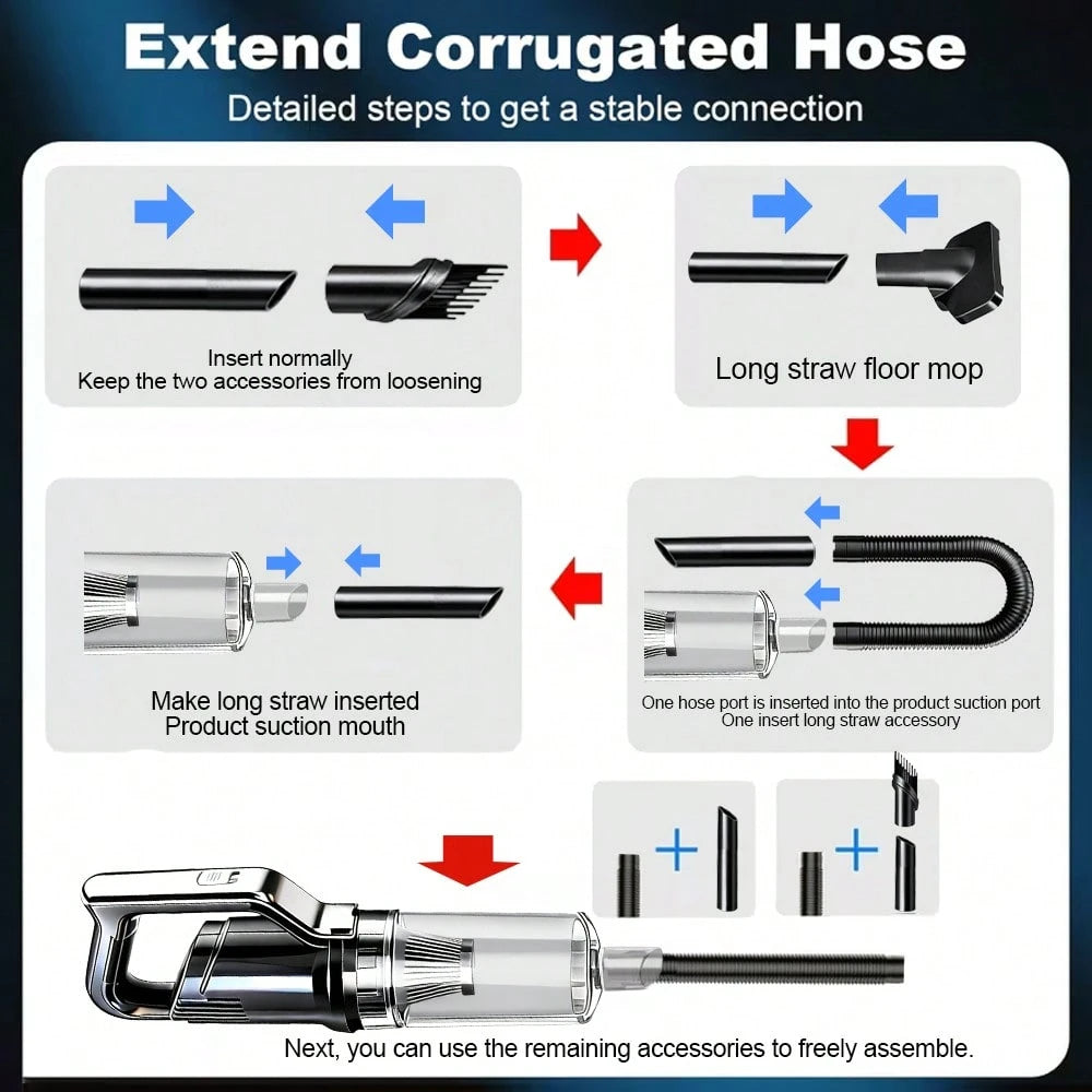 OUDEMU/Car Vacuum Cleaner, Powerful Suction, High Power, Suitable For Dust, Debris, Pet Hair, Snack Crumbs, Etc., For Car/Home/Office. Cordless Design LED Light- Portable- Mini And Compact- Crevice