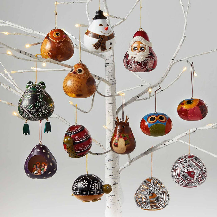 Owl Gourd Christmas Ornaments - Set of 2