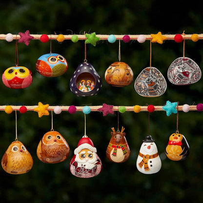 Owl Gourd Christmas Ornaments - Set of 2