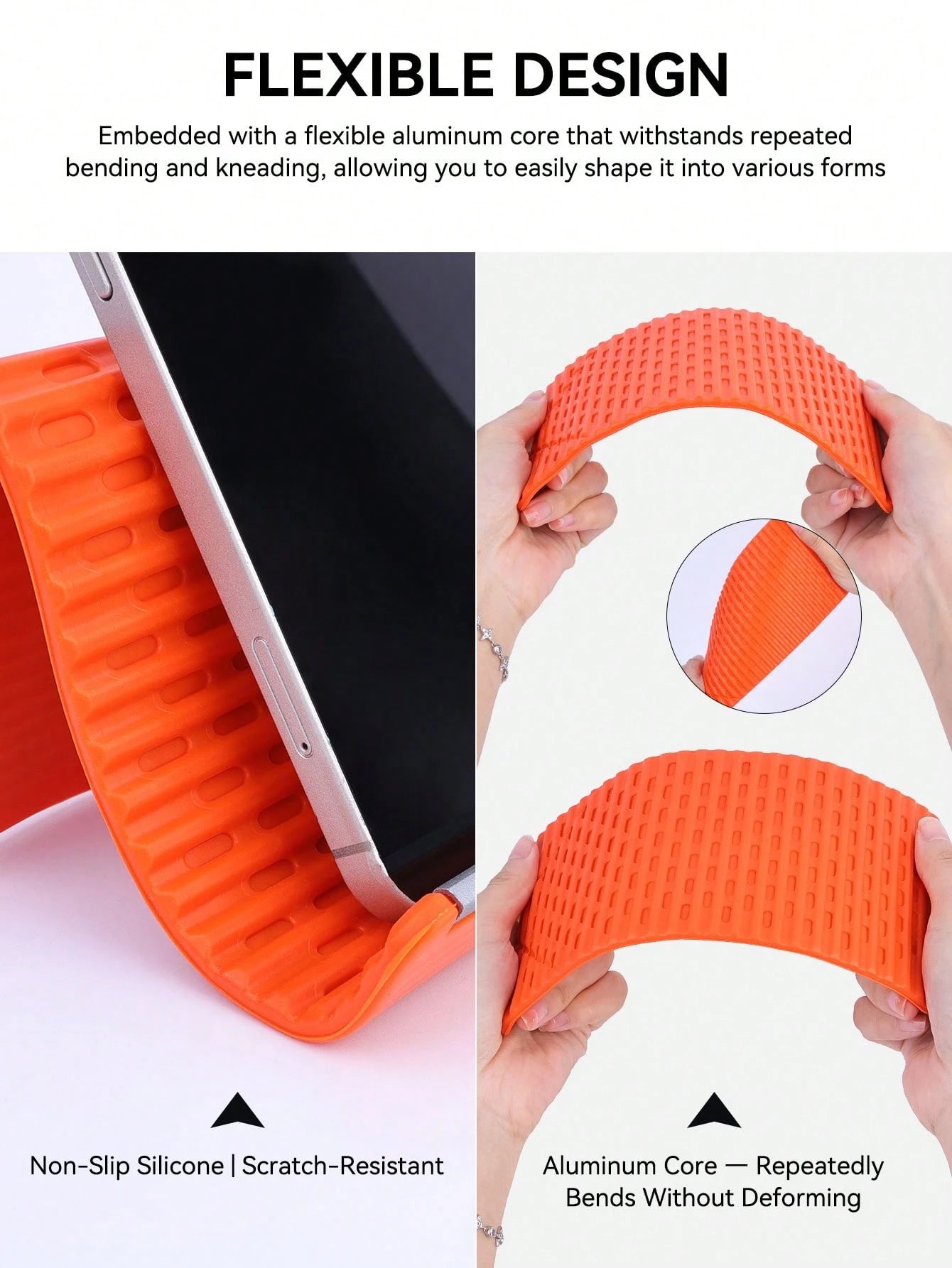PAKRYS Portable Foldable Silicone & Aluminum Alloy Phone Stand, 2026 New Flexible Silicone & Aluminum Alloy Phone Stand, Can Be Folded Into Any Shape, Universal Adjustable Non-Slip Desktop Stand, Suit