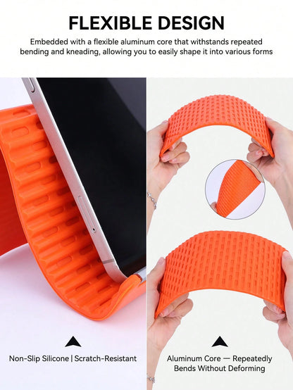 PAKRYS Portable Foldable Silicone & Aluminum Alloy Phone Stand, 2026 New Flexible Silicone & Aluminum Alloy Phone Stand, Can Be Folded Into Any Shape, Universal Adjustable Non-Slip Desktop Stand, Suit