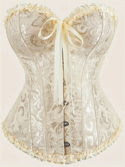 Palace Style Corset With Boning To Shape Waist And Push Up Bust, Sexy Jacquard Shapewear Top, Suitable For Wearing With A Dress, For Halloween, Vintage Look