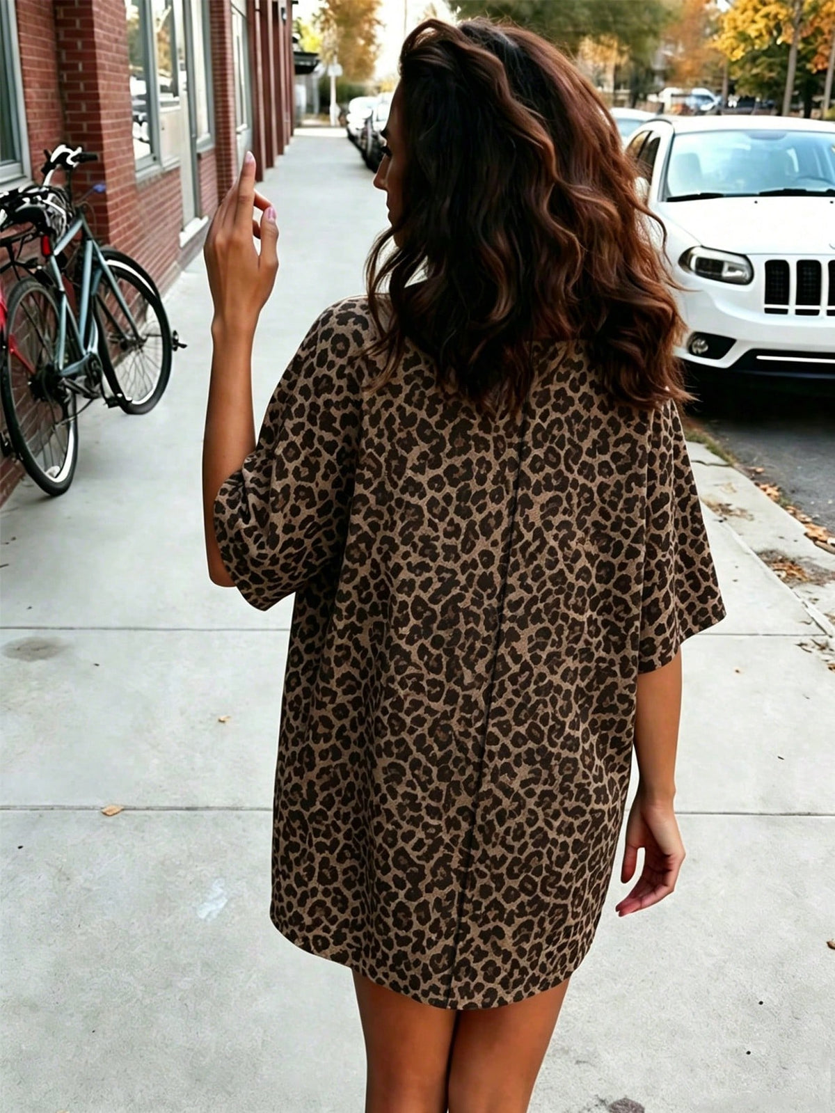 PariChic Women's Casual Leopard Print Round Neck Loose Dress, Summer