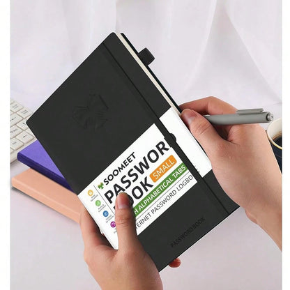 Password Book With Alphabetical Tabs, Hardcover Password Keeper, Size 4.4''x 6.1'' Password Notebook For Saving Internet Login, Username, Password Organizer For Computer Website Logins, Black