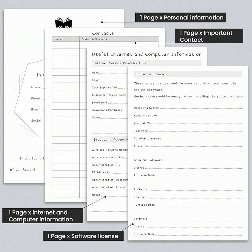 Password Book With Alphabetical Tabs, Hardcover Password Keeper, Size 4.4''x 6.1'' Password Notebook For Saving Internet Login, Username, Password Organizer For Computer Website Logins, Black