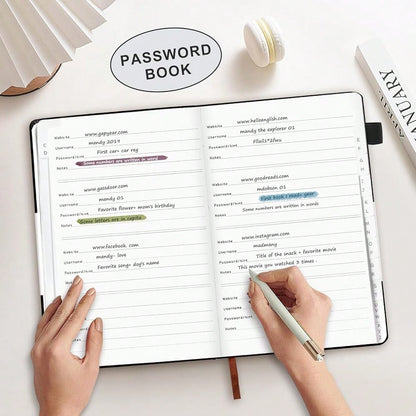 Password Book With Alphabetical Tabs, Hardcover Password Keeper, Size 4.4''x 6.1'' Password Notebook For Saving Internet Login, Username, Password Organizer For Computer Website Logins, Black