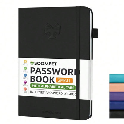 Password Book With Alphabetical Tabs, Hardcover Password Keeper, Size 4.4''x 6.1'' Password Notebook For Saving Internet Login, Username, Password Organizer For Computer Website Logins, Black