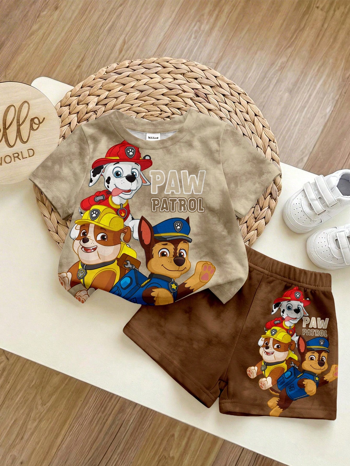 PAW Patrol Baby Boy Casual Simple Soft And Comfortable Tie Dye Classic Cute Cartoon Pattern Print Puppy Round Neck Short Sleeve T-Shirt Shorts 2pcs Set Summer