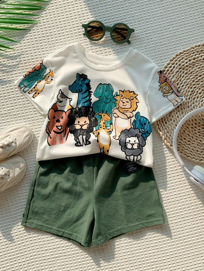 PAW Patrol Baby Boy Casual Simple Soft And Comfortable Tie Dye Classic Cute Cartoon Pattern Print Puppy Round Neck Short Sleeve T-Shirt Shorts 2pcs Set Summer