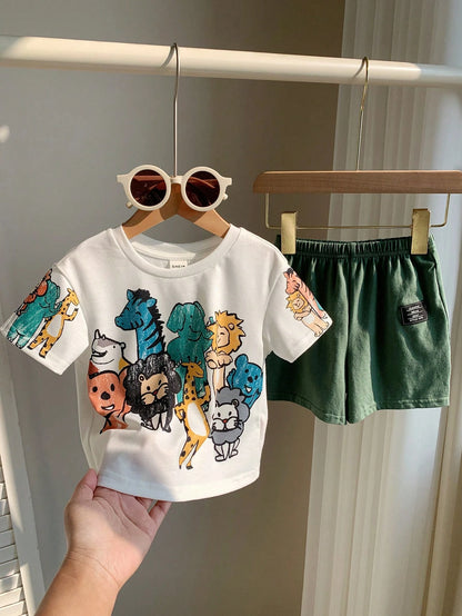 PAW Patrol Baby Boy Casual Simple Soft And Comfortable Tie Dye Classic Cute Cartoon Pattern Print Puppy Round Neck Short Sleeve T-Shirt Shorts 2pcs Set Summer