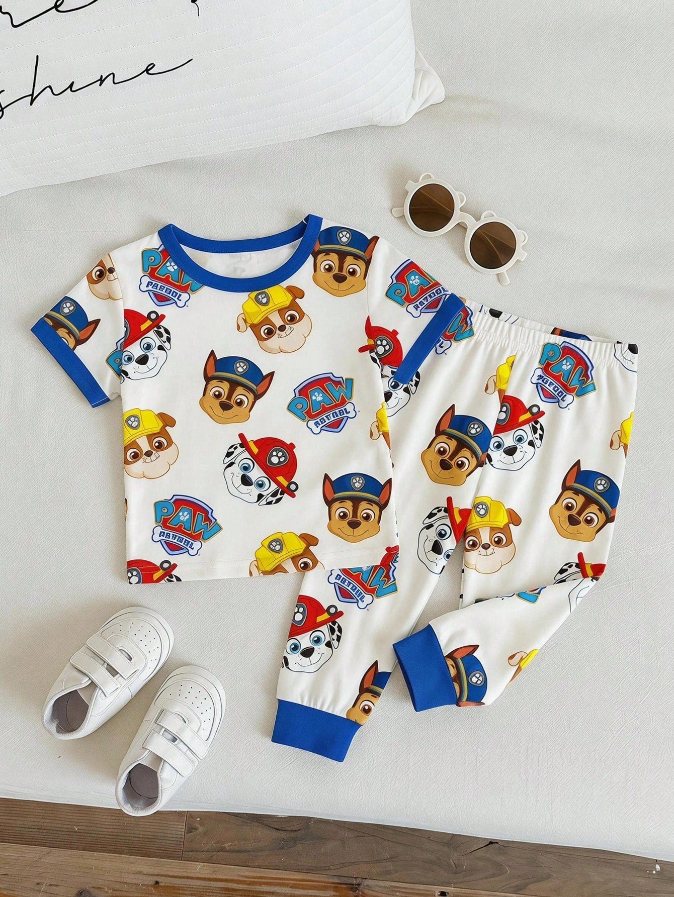 PAW Patrol Baby Boy Round Neck Cartoon Pattern Short Sleeve Top And Long Pants Casual Daily Home Pajama Set