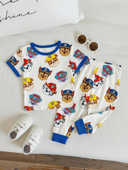PAW Patrol Baby Boy Round Neck Cartoon Pattern Short Sleeve Top And Long Pants Casual Daily Home Pajama Set