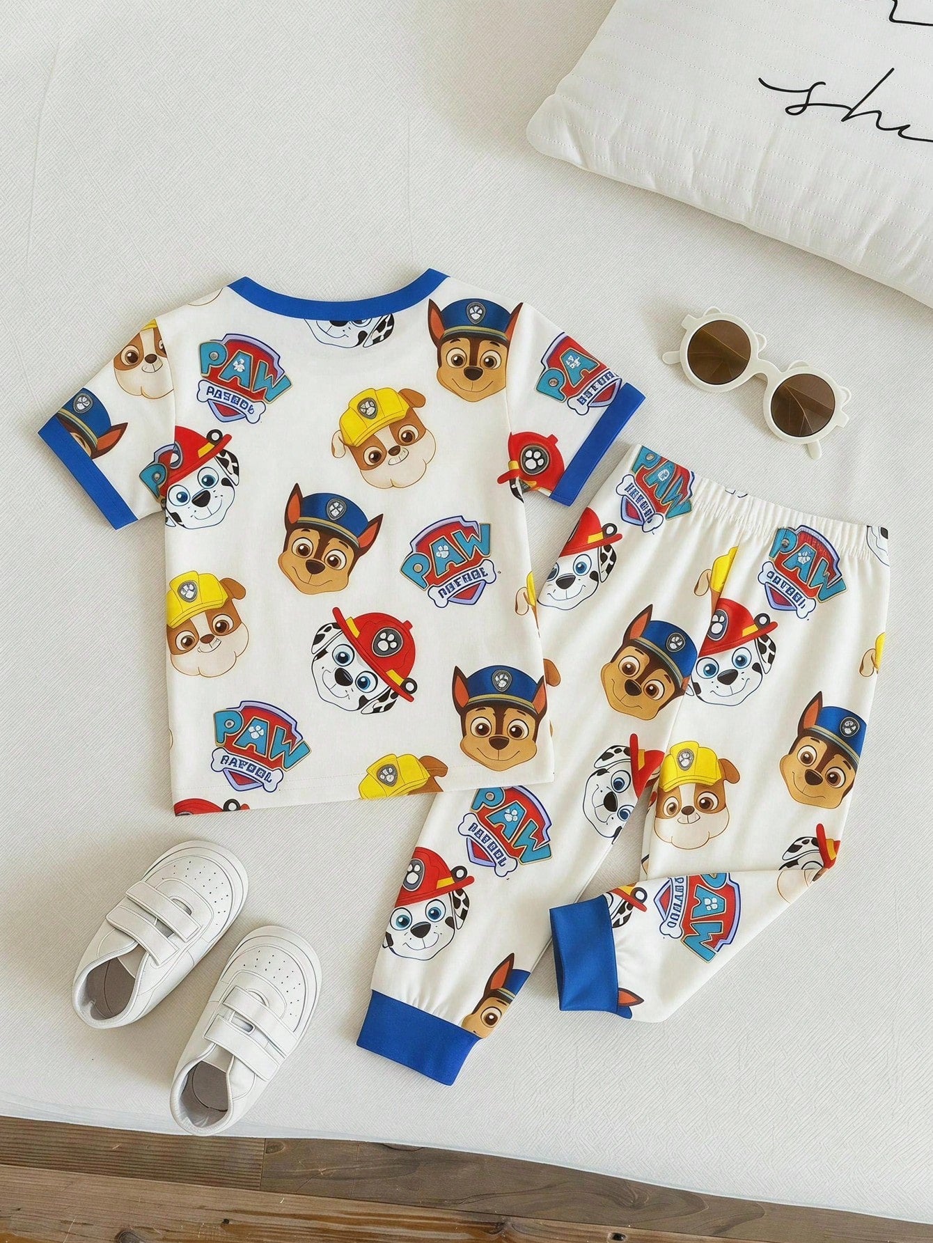 PAW Patrol Baby Boy Round Neck Cartoon Pattern Short Sleeve Top And Long Pants Casual Daily Home Pajama Set