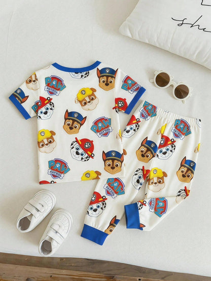 PAW Patrol Baby Boy Round Neck Cartoon Pattern Short Sleeve Top And Long Pants Casual Daily Home Pajama Set
