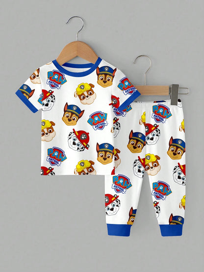 PAW Patrol Baby Boy Round Neck Cartoon Pattern Short Sleeve Top And Long Pants Casual Daily Home Pajama Set