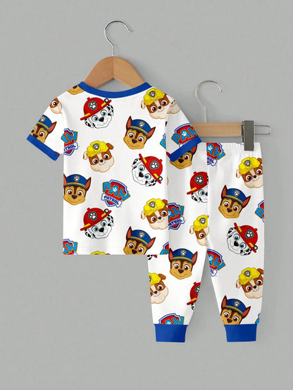 PAW Patrol Baby Boy Round Neck Cartoon Pattern Short Sleeve Top And Long Pants Casual Daily Home Pajama Set