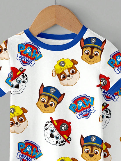 PAW Patrol Baby Boy Round Neck Cartoon Pattern Short Sleeve Top And Long Pants Casual Daily Home Pajama Set