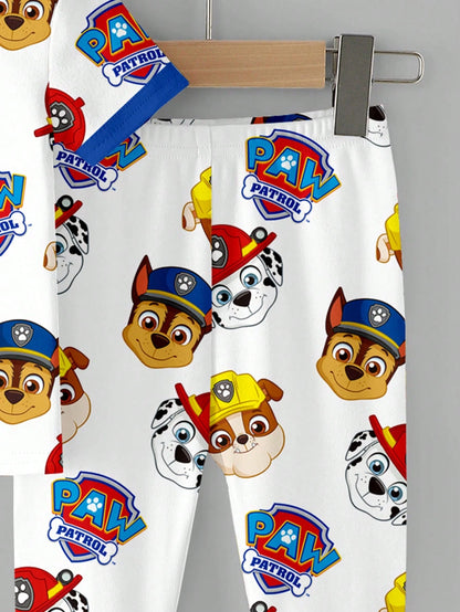 PAW Patrol Baby Boy Round Neck Cartoon Pattern Short Sleeve Top And Long Pants Casual Daily Home Pajama Set
