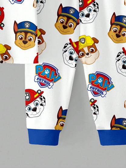 PAW Patrol Baby Boy Round Neck Cartoon Pattern Short Sleeve Top And Long Pants Casual Daily Home Pajama Set
