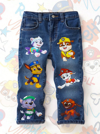 PAW Patrol Young Boy Cartoon Puppy Print Pocket Zipper Casual Denim Pants