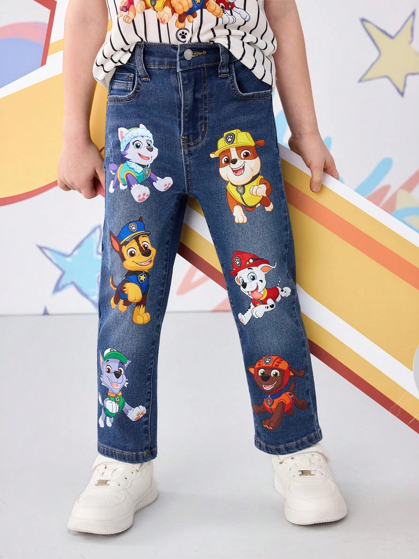 PAW Patrol Young Boy Cartoon Puppy Print Pocket Zipper Casual Denim Pants