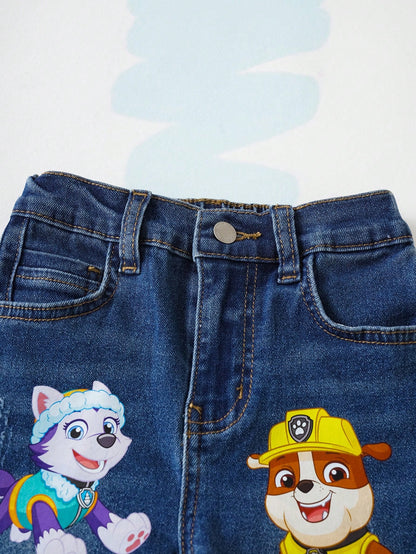 PAW Patrol Young Boy Cartoon Puppy Print Pocket Zipper Casual Denim Pants