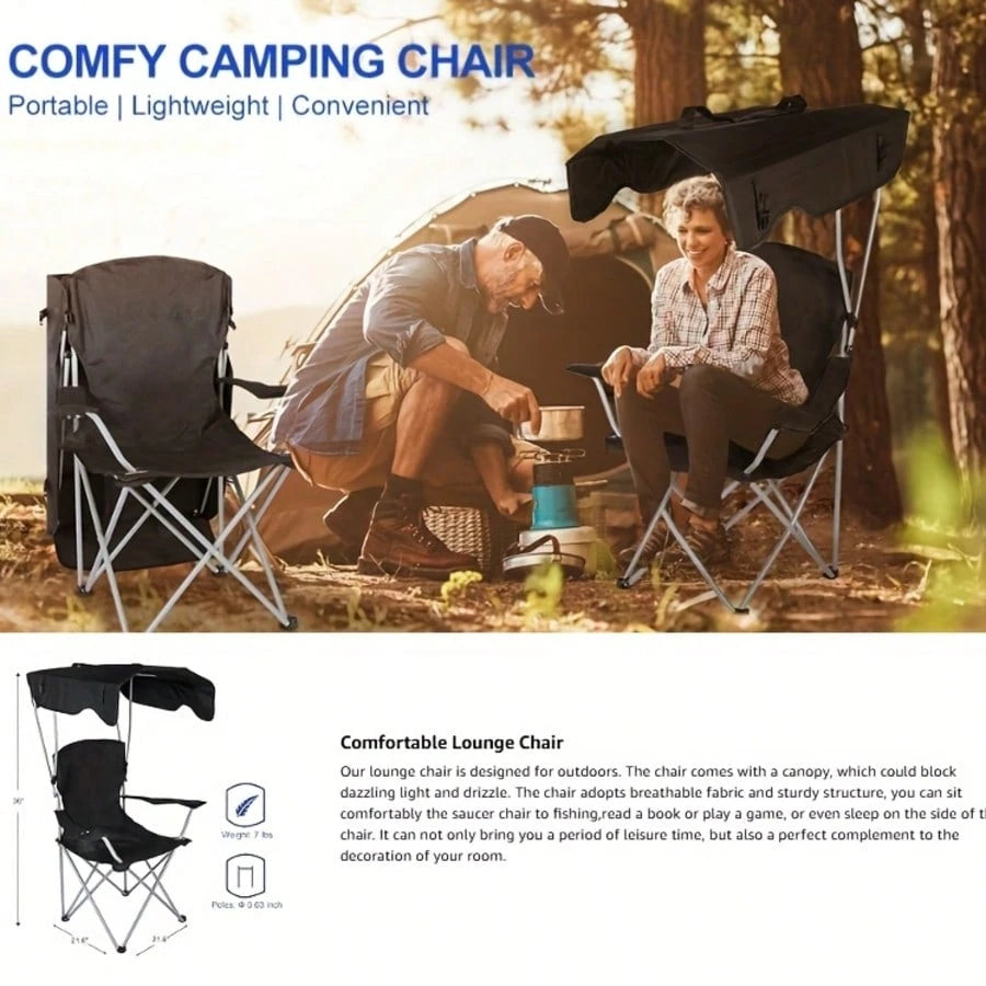 PDZZZD Outdoor Beach Chair, Portable Folding Camping Chair With Sunshade Top, Equipped With Cup Holder And Storage Bag, Foldable Sunshade Chair Suitable For Camping, Fishing, Picnicking, And Rear End