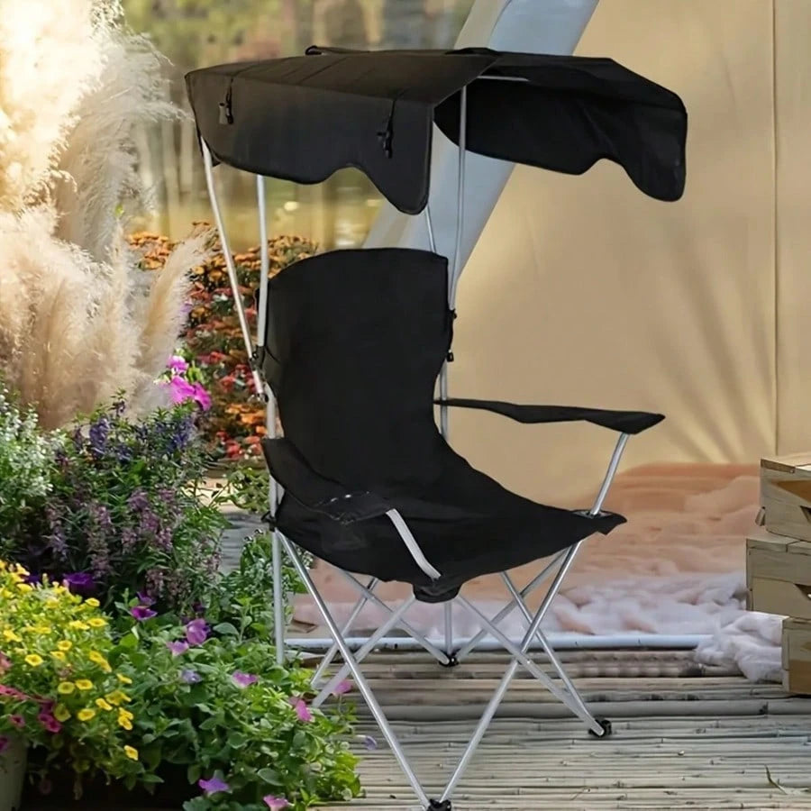 PDZZZD Outdoor Beach Chair, Portable Folding Camping Chair With Sunshade Top, Equipped With Cup Holder And Storage Bag, Foldable Sunshade Chair Suitable For Camping, Fishing, Picnicking, And Rear End